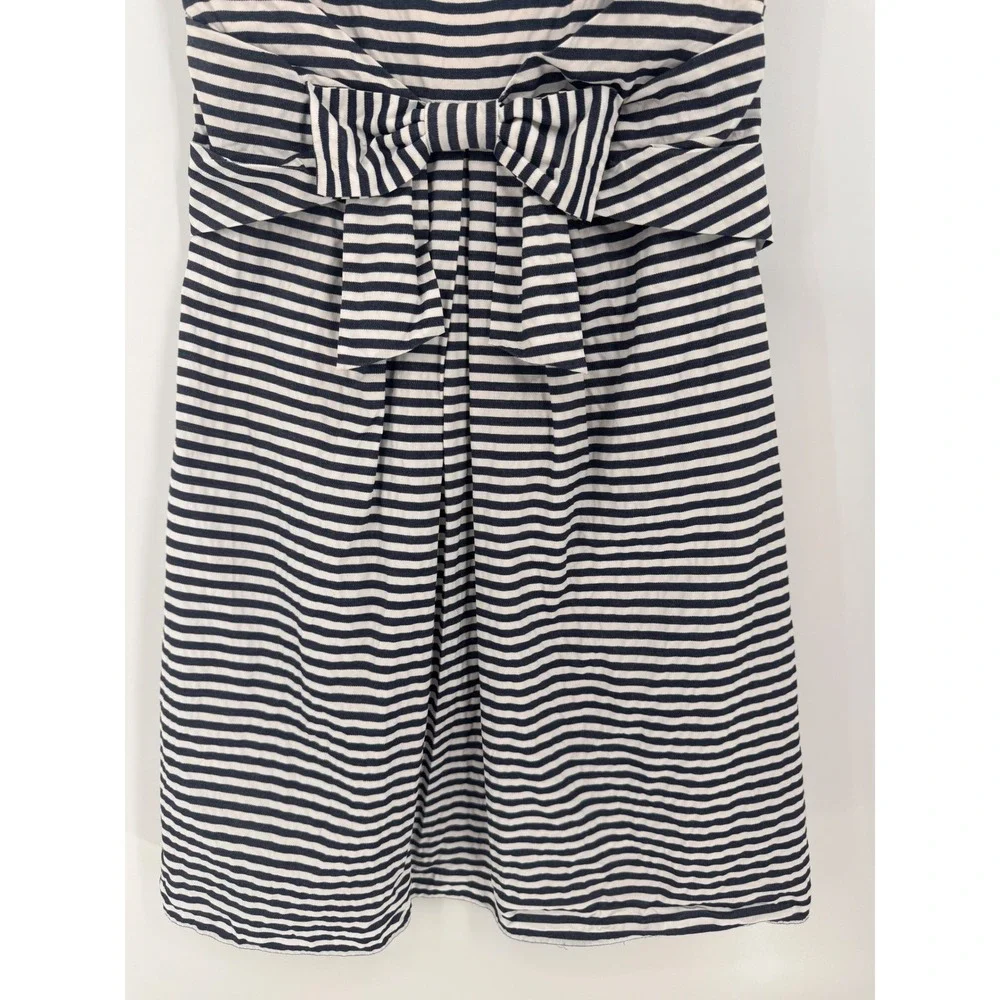 Kate Spade Striped Bow Dress Womens 6 Navy White Cotton Sleeveless‎ Knee Length